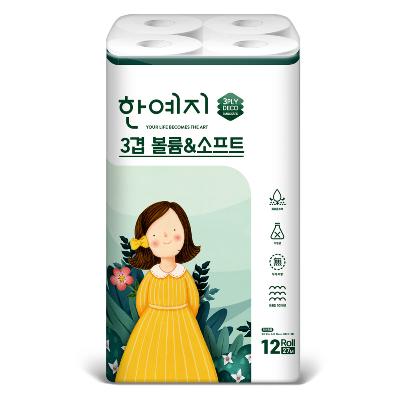 한예지 볼륨앤소프트 천연펄프 3겹 27M 12롤 (1팩)