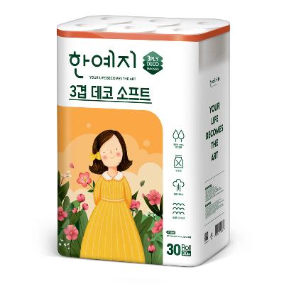 한예지 30롤 30m 3겹 데코 소프트 무형광 천연펄프 화장지 1팩
