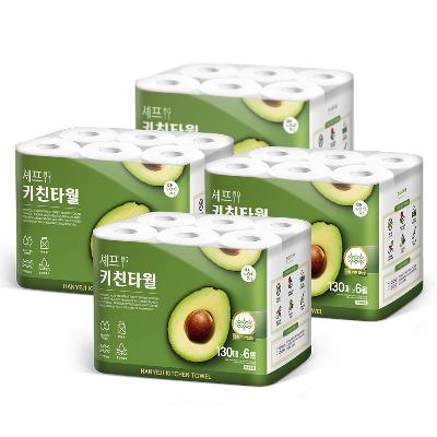 한예지 천연펄프 셰프키친타올 130매 6롤 (4팩)