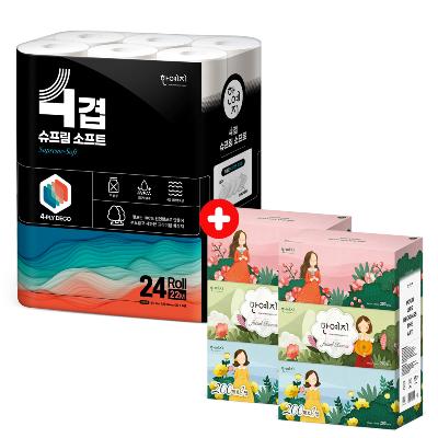 한예지 4겹 슈프림소프트 22M 24롤 (1팩) + 캐릭터 200매 3입(2팩)