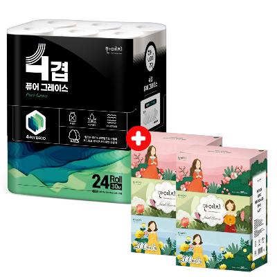 한예지 4겹 퓨어그레이스 30M 24롤 (1팩) + 캐릭터 200매 3입(2팩)
