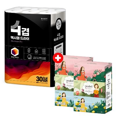 한예지 4겹 맥시멈드라이 27M 30롤 (1팩) + 캐릭터 200매 3입(2팩)