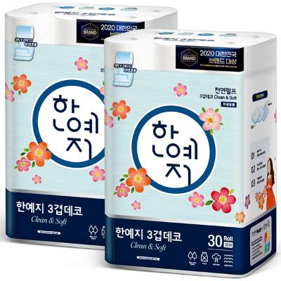 한예지 오리지널 클린앤소프트 천연펄프 화장지 30M 30롤 2팩