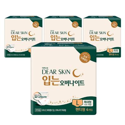 깨끗한나라 디어스킨 에어엠보 생리대 입는 오버나이트 특대형 4P x 4팩