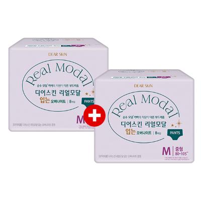 깨끗한나라 디어스킨 리얼모달 생리대 입는 오버나이트 중형 8P x 2팩
