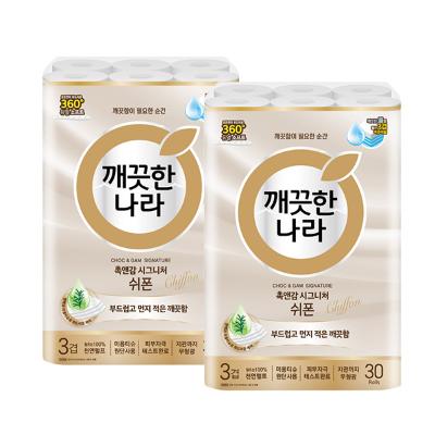 깨끗한나라 촉앤감 시그니처 쉬폰 27m x 30롤 x 2팩