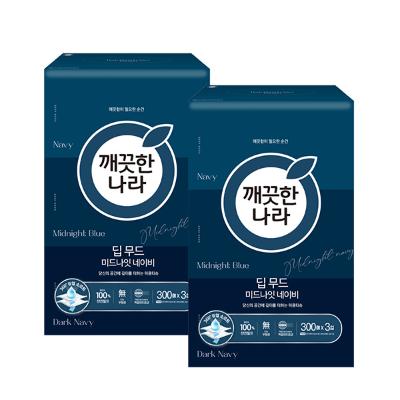 깨끗한나라 딥무드 미드나잇 네이비 300매 x 3입 x 2팩