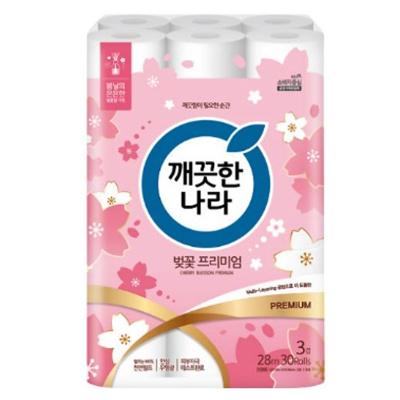 [깨끗한나라] 벚꽃 프리미엄 3겹 28m 30롤*3팩
