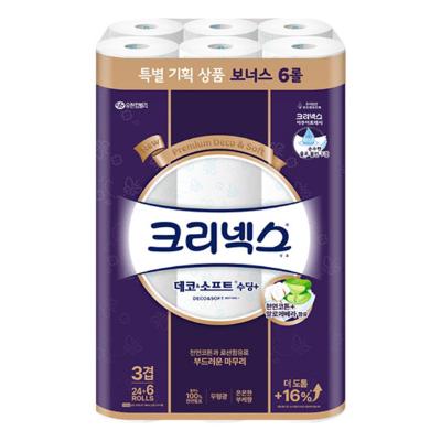 [크리넥스] 데코소프트 수딩플러스 3겹 25m 24+6롤