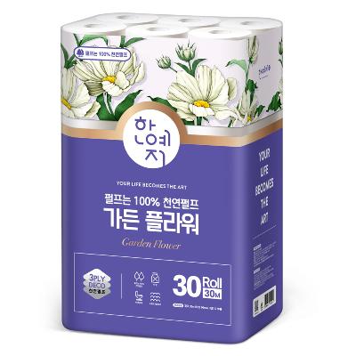 한예지 가든 플라워 3겹 천연펄프 화장지 30M 30롤 (1팩)