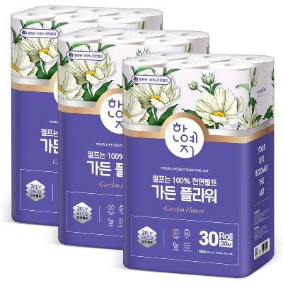 한예지 가든 플라워 3겹 천연펄프 화장지 30M 30롤 (3팩)
