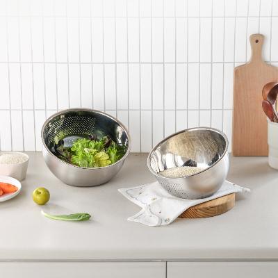 [PN풍년] 스텐 쌀 세척볼 씻는 볼 바구니 통 연마제 없는 다용도 믹싱볼 채반 2종