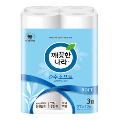 [깨끗한나라] 순수소프트 3겹 27m 12롤x2팩