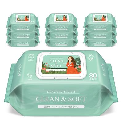 한예지 클린앤소프트 시그니처 프리미엄 고평량 엠보물티슈 캡형 80매 10팩