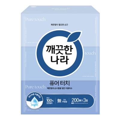★특가★[깨끗한나라] 퓨어터치 안심무형광 각티슈 200매x3입x8개