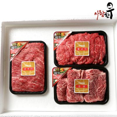 사랑한우 구이정육 3호 1.2Kg 등불국 (등심400g+불400g+국400g) +부직포가방 포함