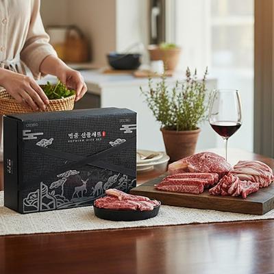 [우담] 명품 한우 ++1 투뿔 한우선물세트 선물용 800g (꽃등심200g + 부채살 200g + 갈비 200g + 차돌박이200g)