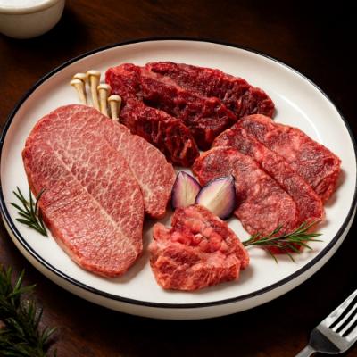 [우담] 명품 한우 ++1 투뿔 모듬 클래식 스테이크 세트 구이용 600g (꽃등심300g + 채끝300g)