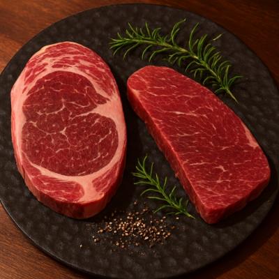 [우담] 명품 한우 ++1 투뿔 모듬 듀오 스테이크 세트 구이용 600g (꽃등심300g + 살치300g)