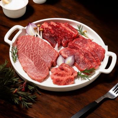 [우담] 명품 한우 ++1 투뿔 구이용 모듬 세트 600g (등심200g + 갈비살200g + 살치200g)