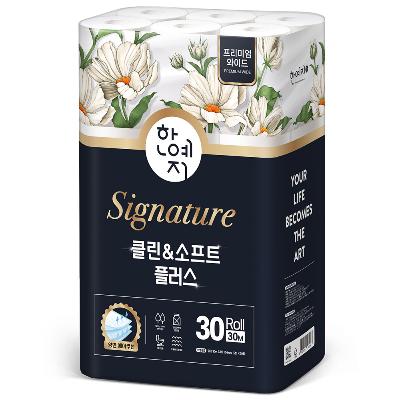 한예지 시그너처 클린앤소프트 플러스 장폭(104mm) 프리미어 화장지 30M 306롤 × 1팩