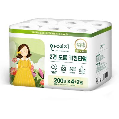 한예지 도톰 천연펄프 키친타올 200매 6롤 × 1팩