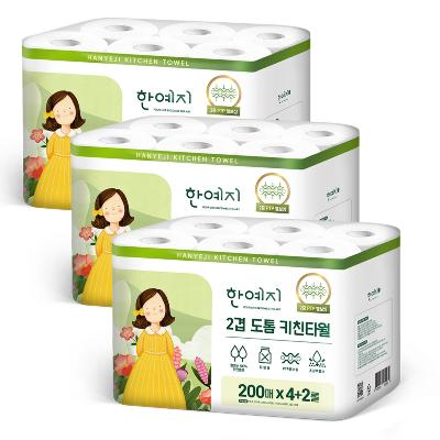 한예지 도톰 천연펄프 키친타올 200매 6롤 × 3팩