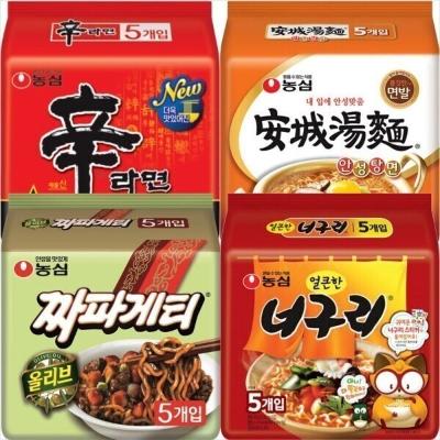 농심 신라면 5개입+안성탕면 5개입+짜파게티 5개입+얼큰한 너구리 5개입