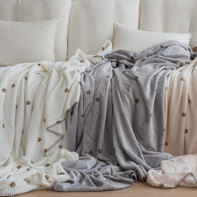 송화침장 초코극세담요 귀여운 곰돌이그림 담요