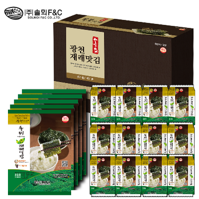 광천 김선물세트 솔뫼 녹차 재래맛김 조미김 선물용 손잡이(대)전장김x5봉+도시락김x12봉