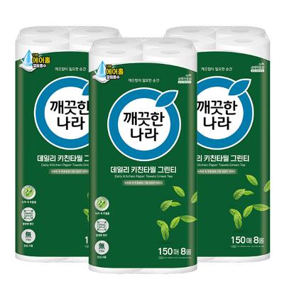 깨끗한나라 데일리 키친타올 그린티 150매 x 8롤 x 3팩
