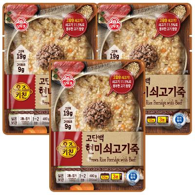 오뚜기 오즈키친 고단백 현미쇠고기죽 400g x 3개