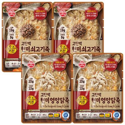 오뚜기 오즈키친 고단백 현미쇠고기죽 2개+현미영양닭죽 2개