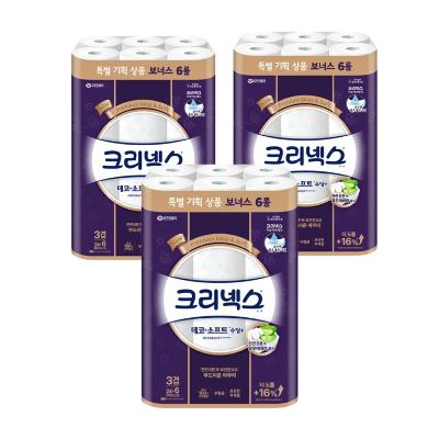 크리넥스 3겹 데코&소프트 수딩플러스 25m 30롤 3팩