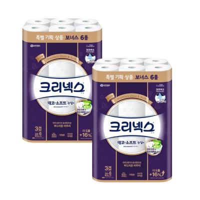 크리넥스 3겹 데코&소프트 수딩플러스 25m 30롤 2팩