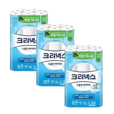 크리넥스 3겹 도톰한 에어터치 27m30롤 3팩