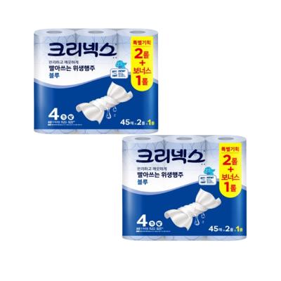 크리넥스 빨아쓰는 행주타올 45매 2+1롤 2팩