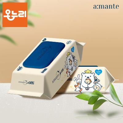 [아망떼] 물티슈 아띠 70평량 도톰한 신생아 유아 아기물티슈 엠보싱 캡형 70매 10팩