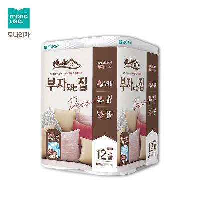 [모나리자] 부자되는집 휴지 35mx12롤 먼지안나는 휴지 두루마리 휴지 물에잘녹는 화장실용