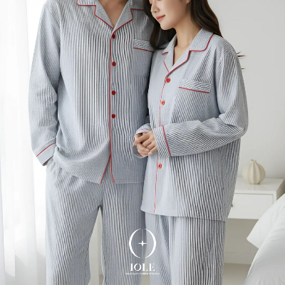 그레이 블룸 스트라이프 커플 잠옷 상하세트 구김없는 가벼운 지지미 파자마 루즈핏 홈웨어