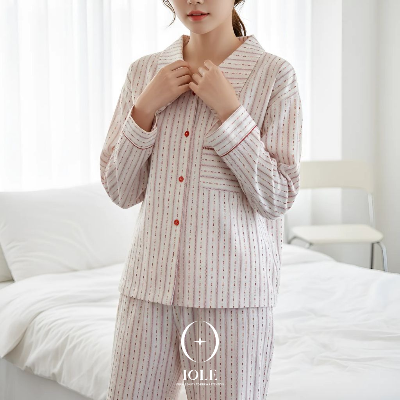 루비스윗 레드라인 여성파자마 데일리 루즈핏 셔츠형 잠옷 상하세트 원사이즈