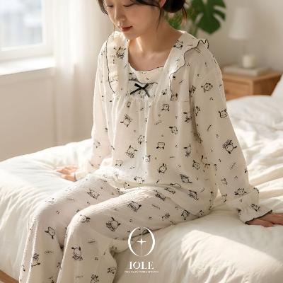 크림포포 컬렉션 2종 리본 여성 잠옷 상하세트 구김없고 가벼운 데일리 홈웨어 자연건조