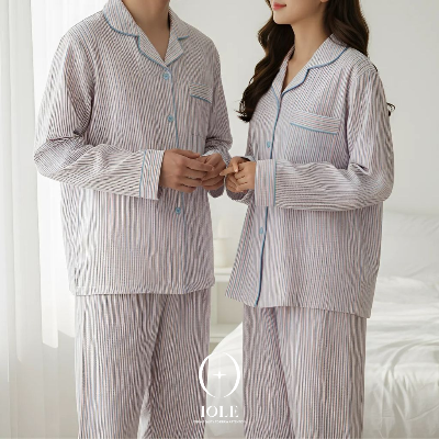 파스텔멜로우 스트라이프 커플 잠옷 상하세트 구김없는 가벼운 지지미 파자마 루즈핏 홈웨어