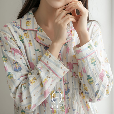 플레이랜드 파스텔 서커스 애니멀 여성 파자마 상하세트 가벼운 데일리 홈웨어 원사이즈