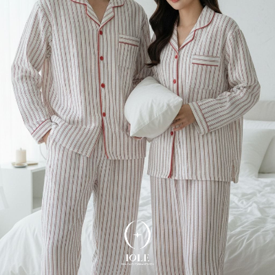 호텔루즈 레드라인 스트라이프 남여 커플잠옷 상하세트 구김없는 지지미 파자마 루즈핏 홈웨어