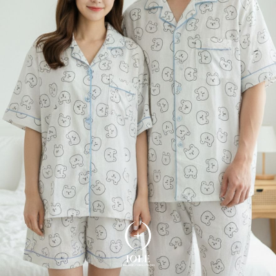 커플 베어 홈웨어 남성,여성 반팔 반바지 파자마 세트 데일리 여름 잠옷