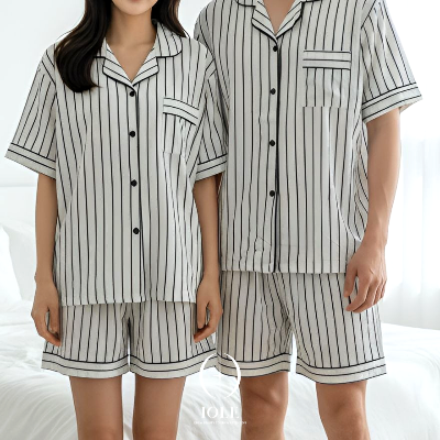 화이트코지 스트라이프 커플잠옷 반팔 반바지 상하세트 여름 파자마 데일리 홈웨어