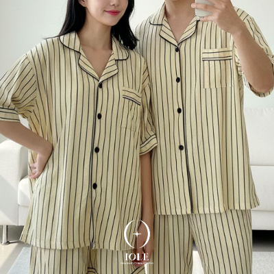 옐로우코지 스트라이프 커플잠옷 반팔 반바지 상하세트 여름 파자마 데일리 홈웨어