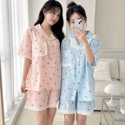 [이올레] 체리 레이스 러블리 체크 프릴 여성잠옷