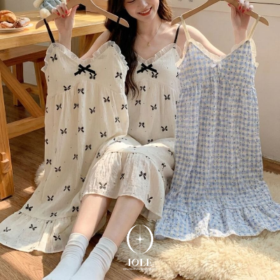[이올레] 리본블루밍 리본 프릴 여성잠옷 나시 원피스 여름 홈웨어